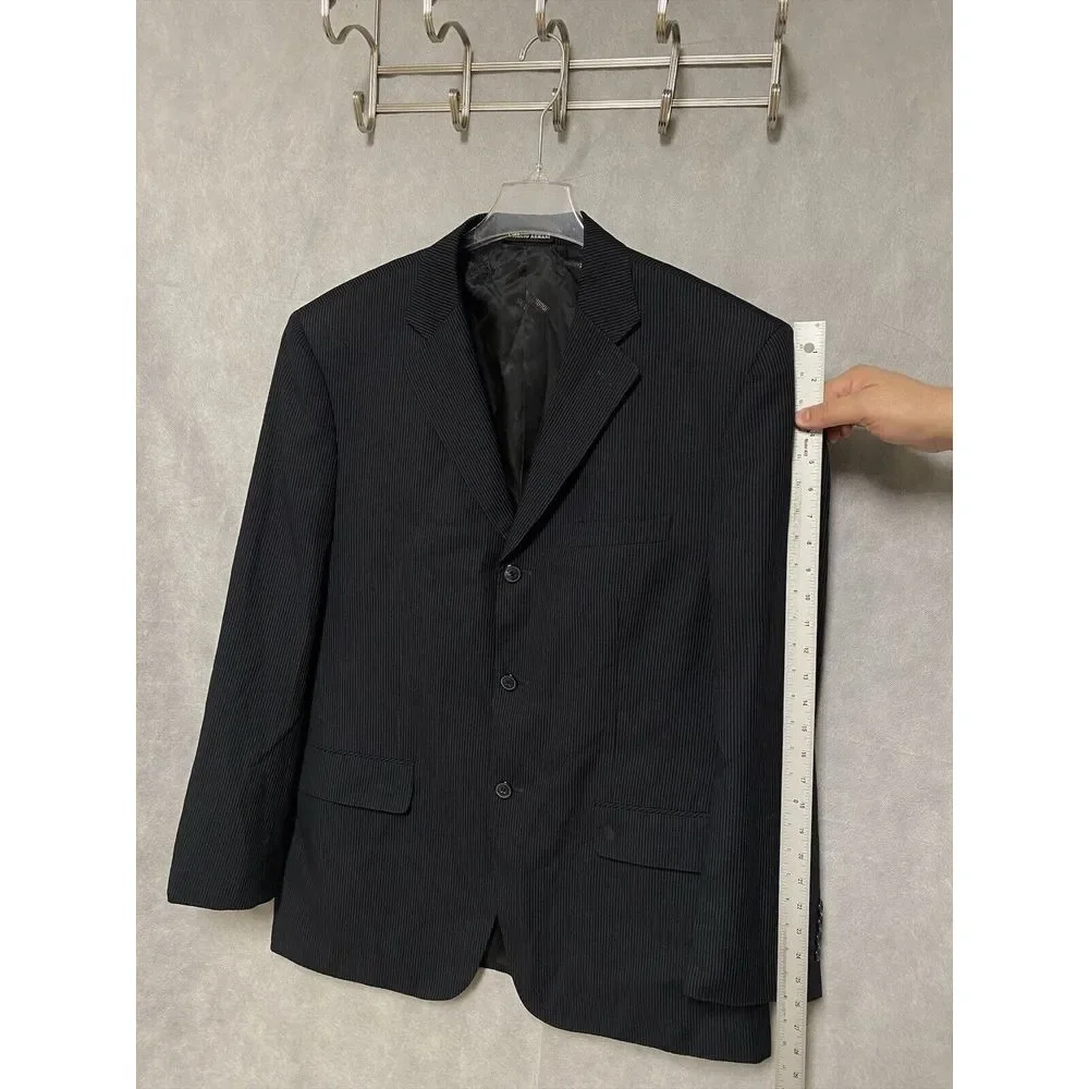 Giorgio Armani Blazer Men 44L Black 3B Italy Career Micro‎ Striped Coat Luxury